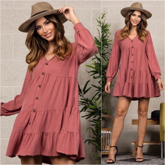 LLK Dresses & Skirts - LAST ONE: USA Made Marsala babydoll women’s button front detail fall dress